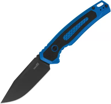 Kershaw 7106BLU Launch 21 Button Lock AUTO Folding Knife - 3.45" CPM-M4 Black PVD Drop Point Blade, Blue Aluminum Handles with Black G10 Inlays, Deep Carry Reversible Clip