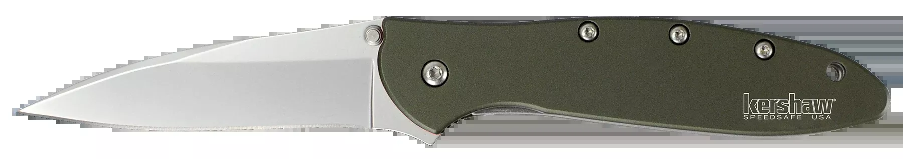 Kershaw Leek 3" Folding Drop Point Plain 14C28N SS Knife - OD Green Aluminum
