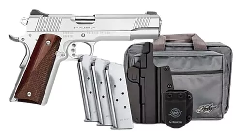 Kimber Mfg, Inc 3700852 Stainless LW Bundle 45 ACP 8+1 5" Match Grade Barrel, Stainless Steel Serrated Slide, Aluminum Frame