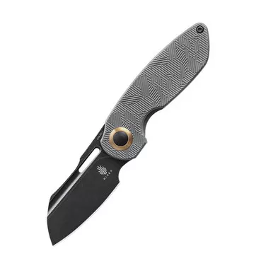 Kizer Knives October Flipper Knife - 2.93" CPM-20CV Black Stonewashed Sheepsfoot Blade, Gray Machined Titanium Handles - KI3569A2