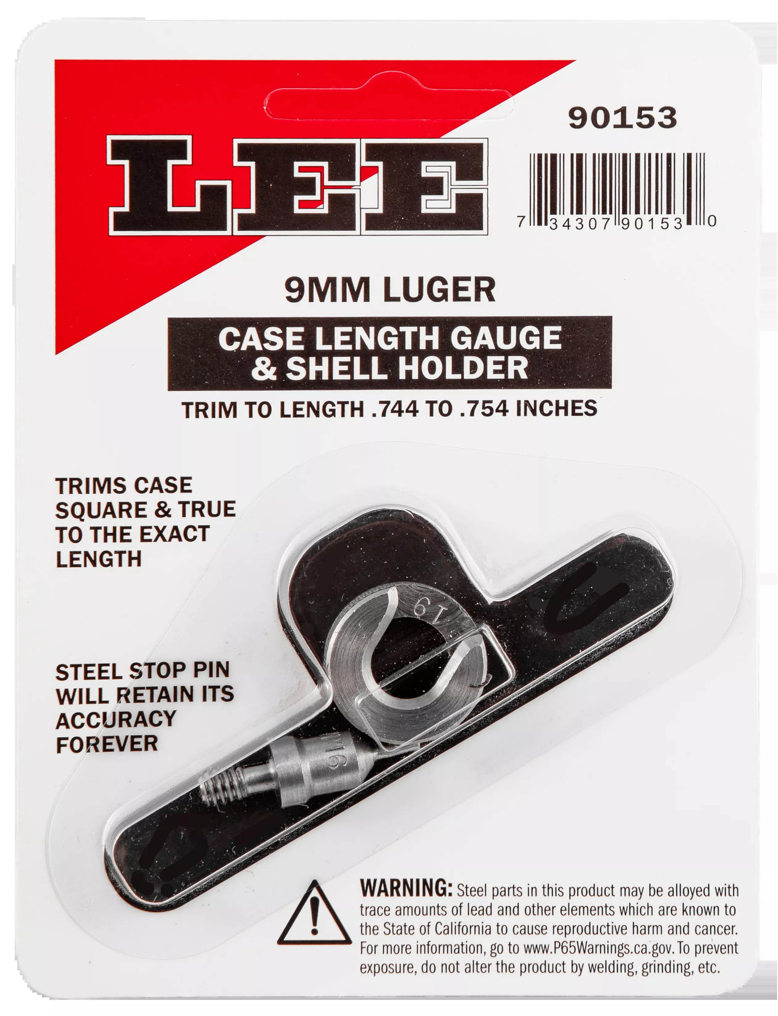 Lee 90153 Case Length Gauge 9mm Luger Steel w/ Shell Holder
