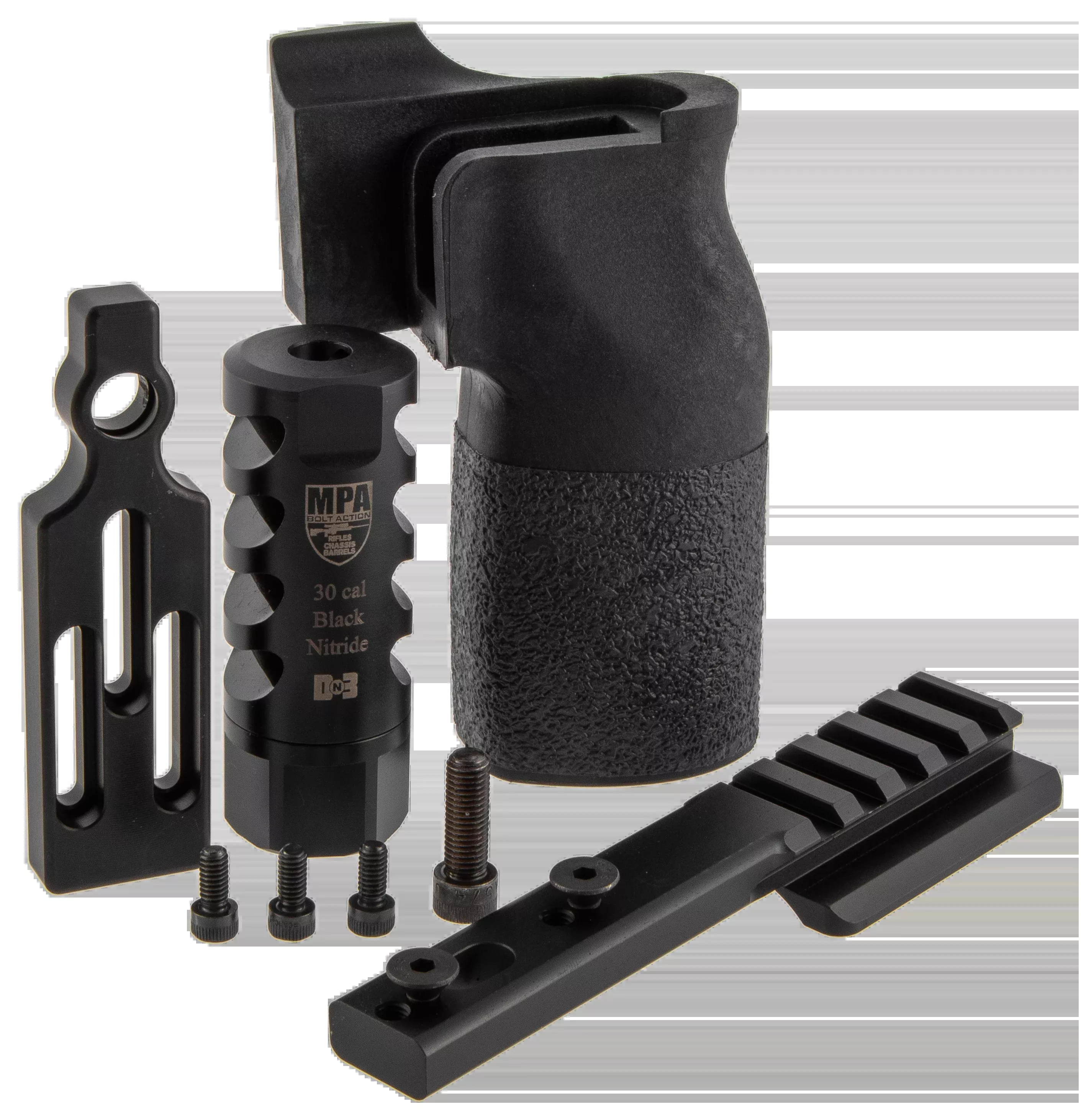MasterPiece Arms 6.5 PMR Accessory Bundle - DN3 Muzzle Brake, Vertical Grip, V4 Spigot Mount & Bag Rider