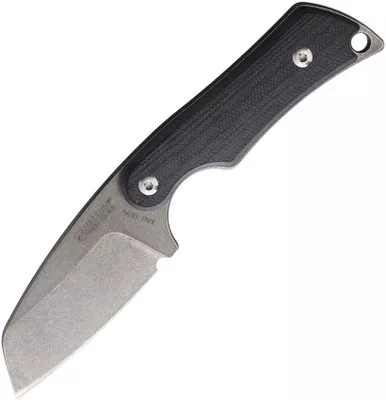 Mercury Kali Fixed Blade - 2.5" N690 Sheepsfoot Stonewashed Blade, Black G10 Handles, Black Leather Sheath