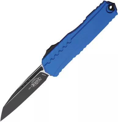 Microtech 1241-1BL Cypher II OTF AUTO - 3.5" M390MK Black Double Edge Wharcliffe Blade, Blue Milled Aluminum Handles