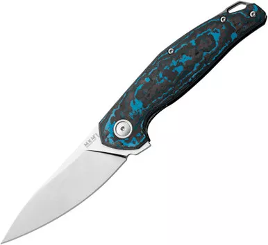MKM Goccia Flipper Knife - 3.35" M390 Satin Drop Point Blade, 3D Machined Arctic Storm Carbon Fiber Handles with Bead Blasted Backspacer - MK GC-CFA