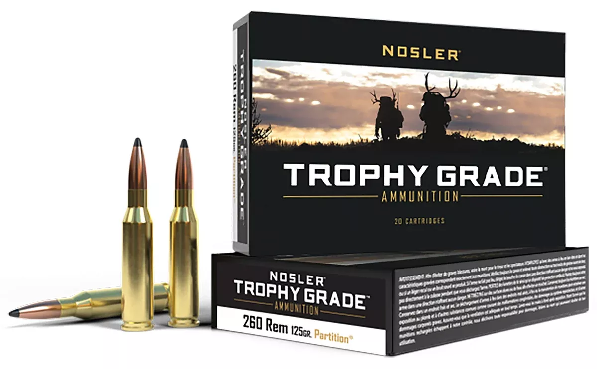 Nosler 60018 Trophy Grade260Rem 125gr Nosler Spitzer Partition 20 Per Box/10 Case