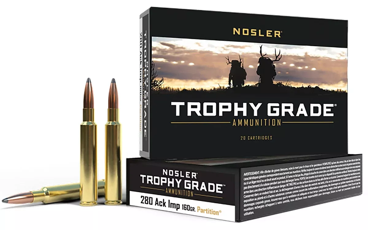 Nosler 60044 Trophy Grade280Ackley Improved 160gr Nosler Spitzer Partition 20 Per Box/10 Case