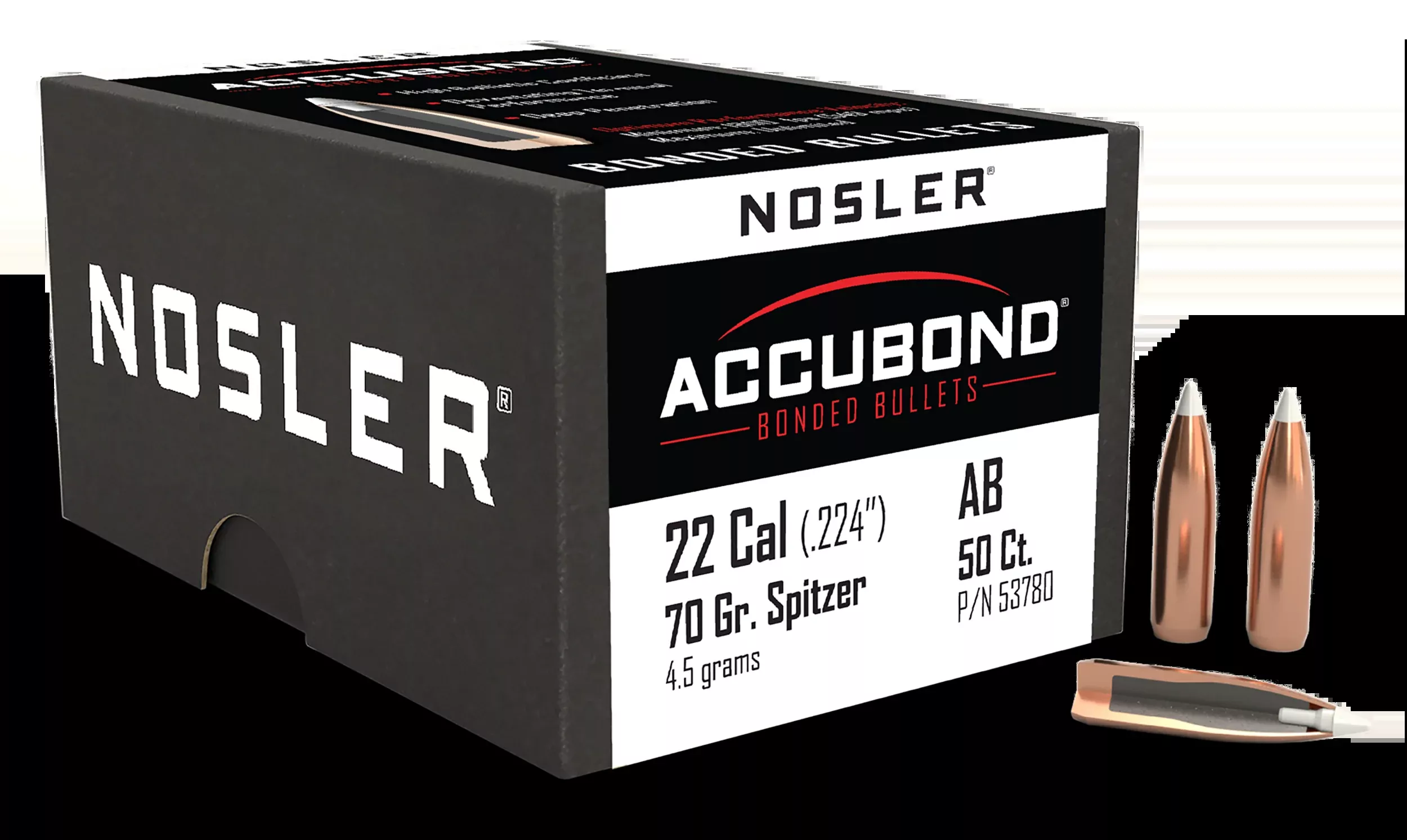 Nosler AccuBond 22 Cal 70gr Spitzer Point Reloading Bullets - 50/Box