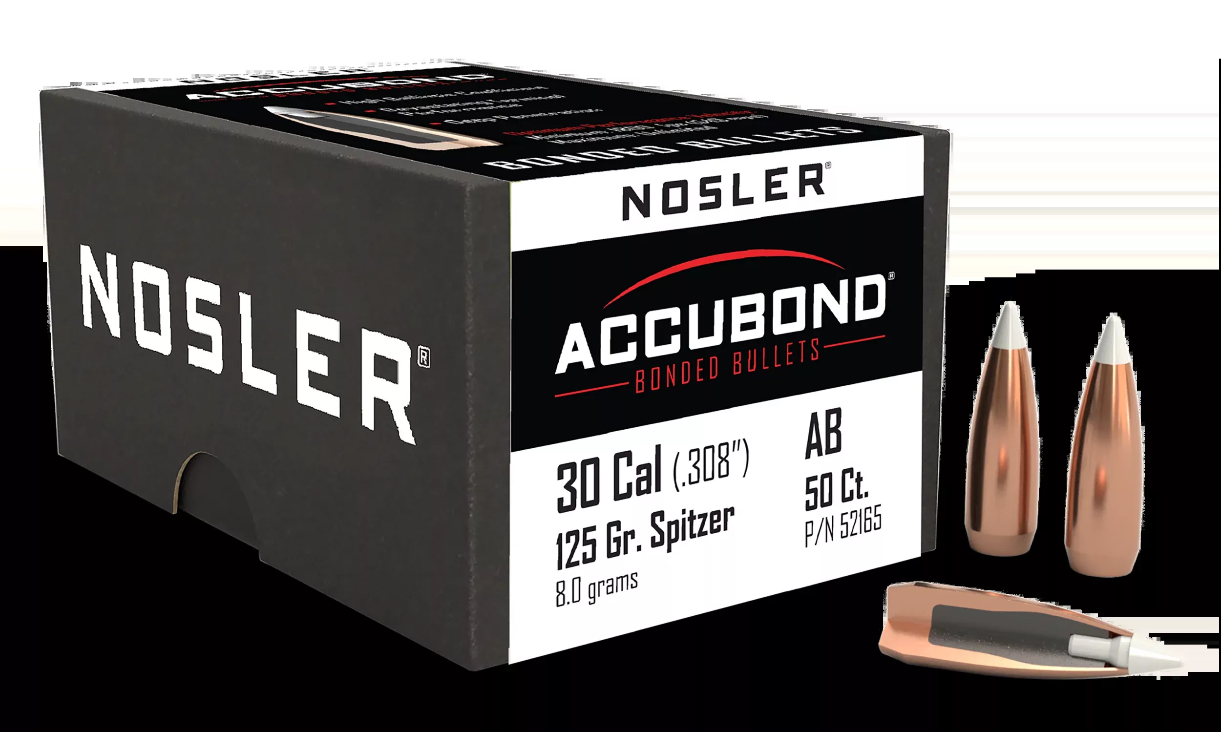 Nosler AccuBond 30 Cal .308 125gr Spitzer Point 50/Box