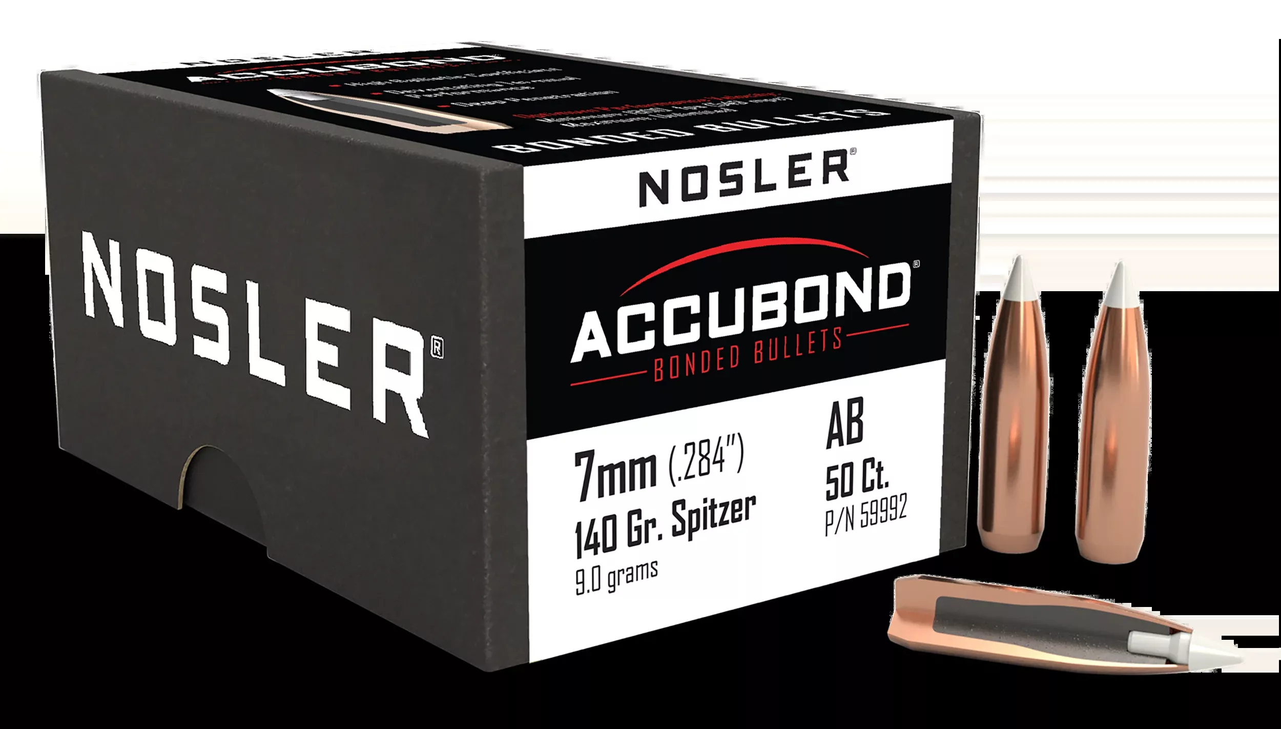 Nosler AccuBond 7mm .284 140gr Spitzer Point Reloading Bullets - 50/Box