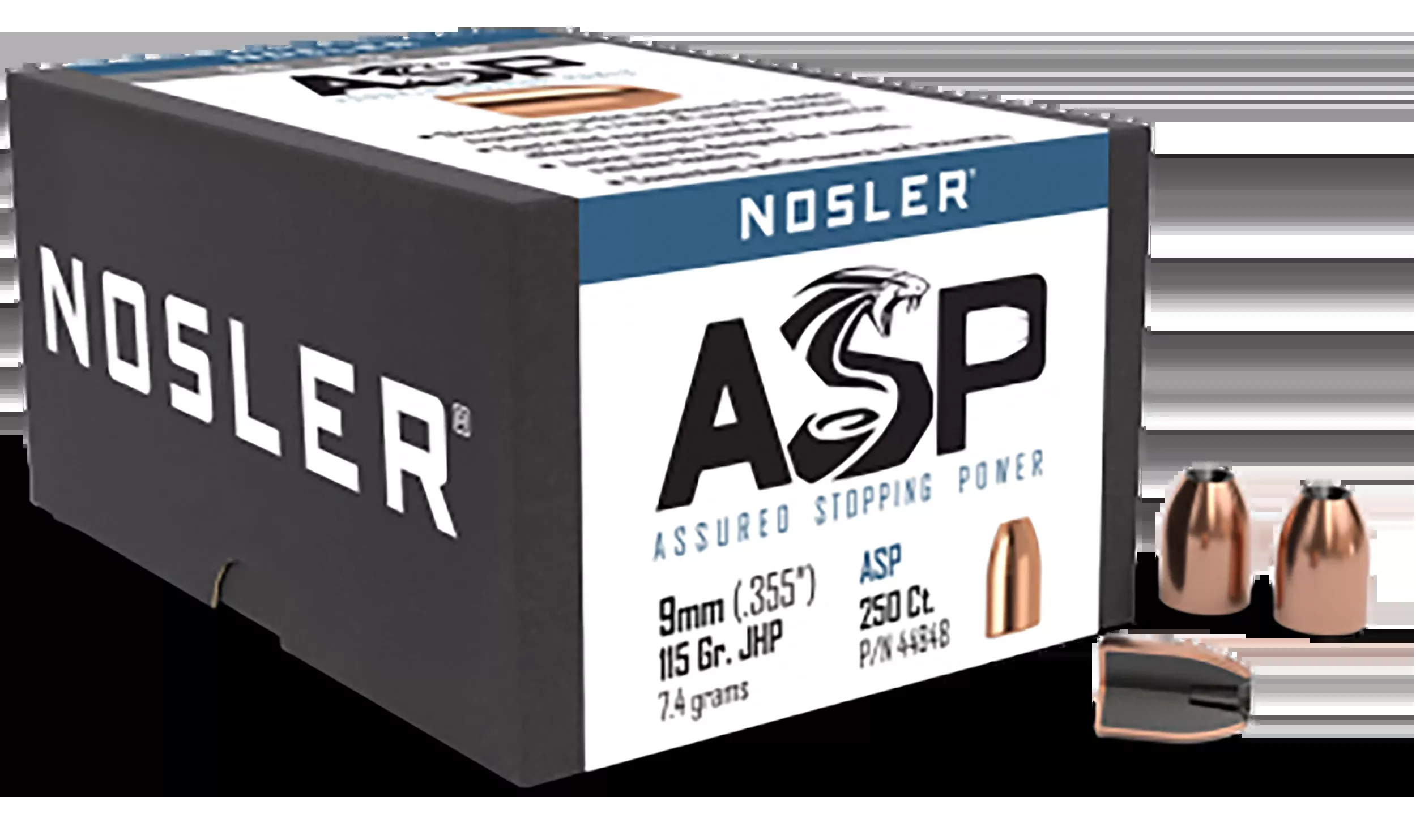 Nosler Assured Stopping Power 9mm .355 115gr Jacketed Hollow Point Reloading Bullets - 250/Box