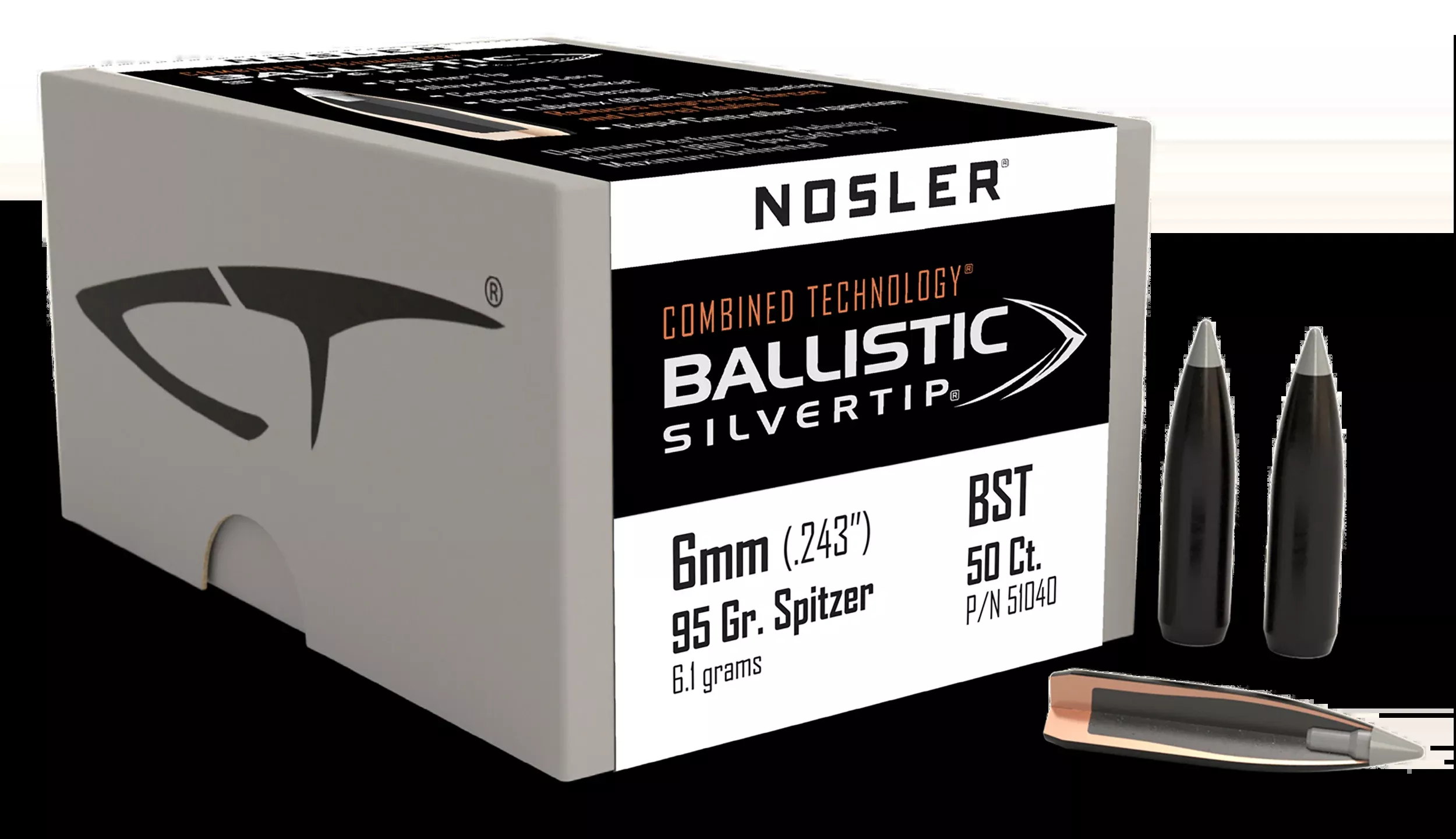 Nosler Ballistic Silvertip 6mm 95gr Spitzer Point 50/Box