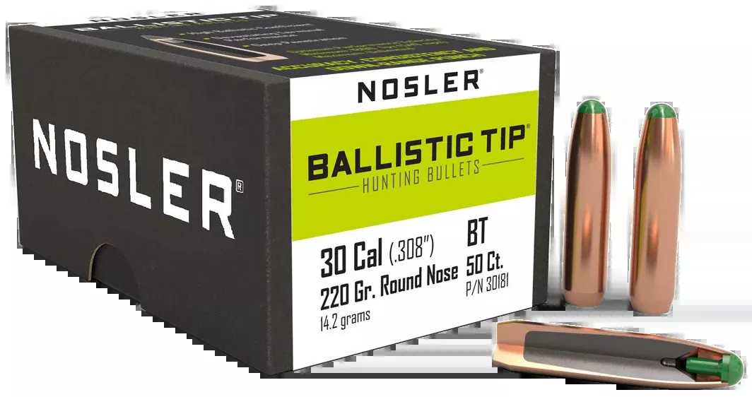 Nosler Ballistic Tip Hunting 30 Cal .308 220 gr Round Nose 50/Box