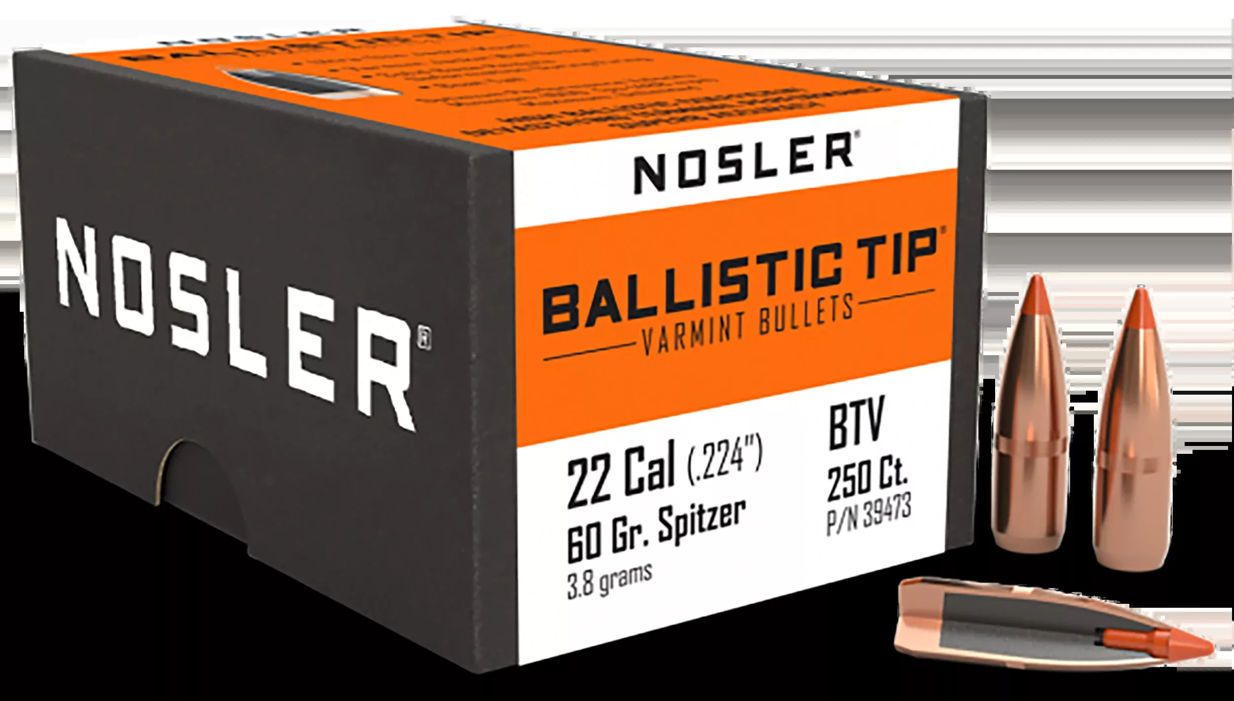 Nosler Ballistic Tip Varmint .22 Cal 60gr Polymer Tip Reloading Bullets - 250/Box