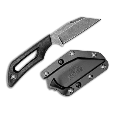 Outdoor Edge Pivot Fixed Blade Knife - 2.6" 8Cr13Mov Wharncliffe Plain Edge, Stonewashed Finish, Black Belt Sheath with Clip