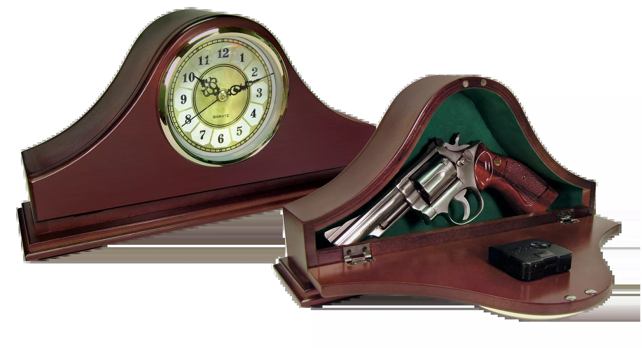 Peace Keeper MGC Mantle Gun Clock Wood Mahogany Stain - Holds 1 Handgun