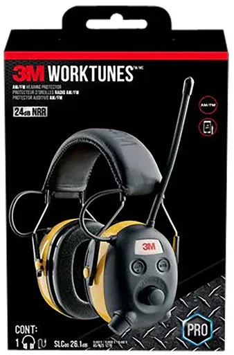 Peltor 9054H1DCPS Worktunes 24 dB Over the Head Yellow Earcups with Black Headband & AM/FM Radio