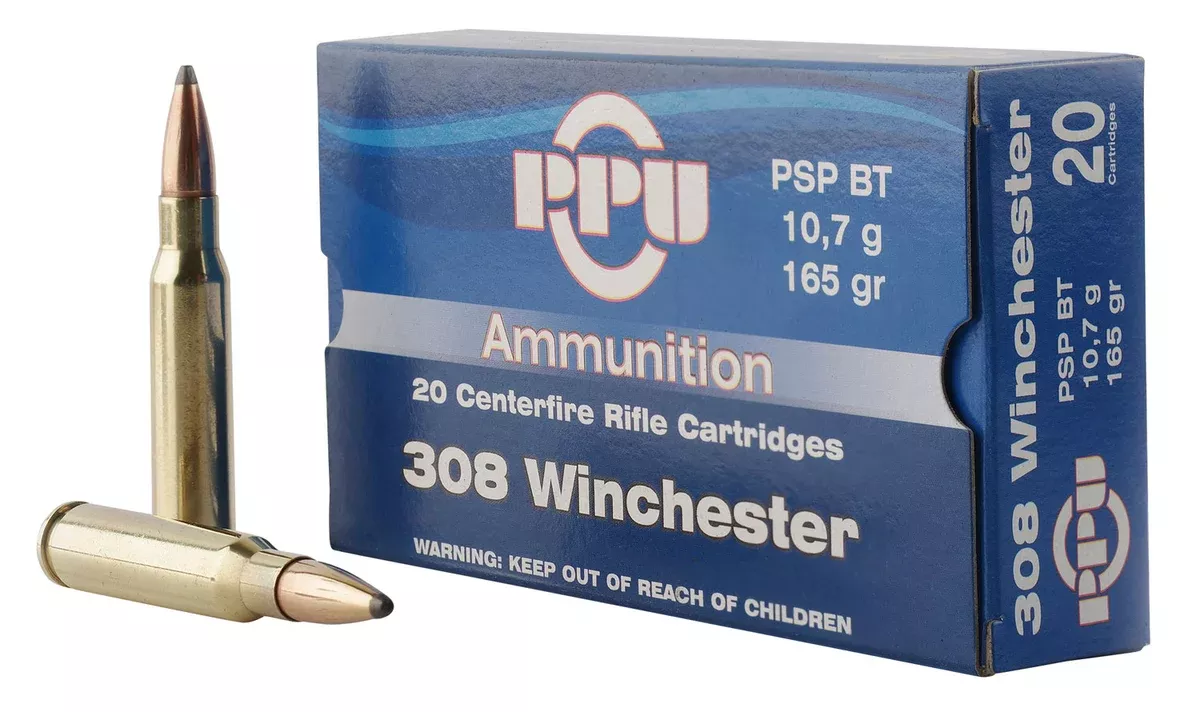 PPU PP3082 Standard Rifle308Win 165gr Pointed Soft Point Boat Tail 20 Per Box/10 Case
