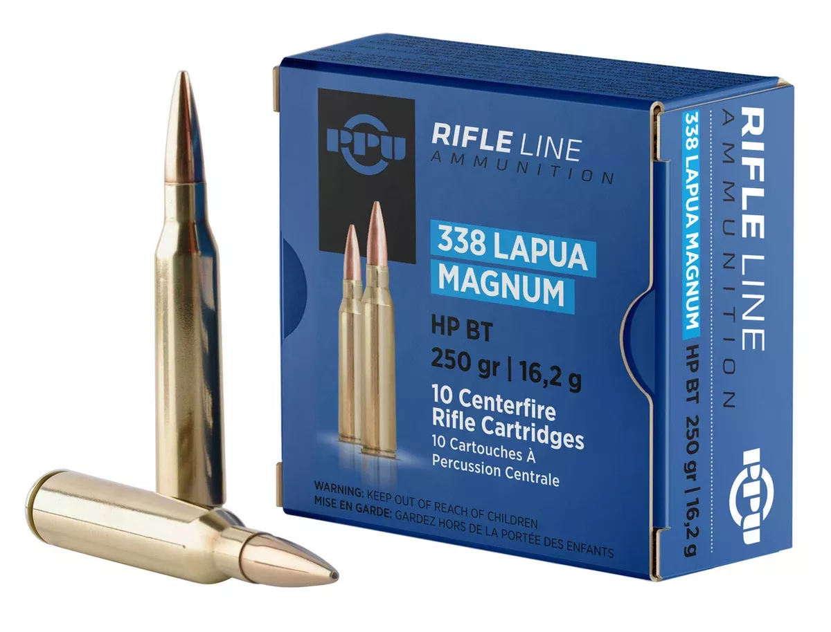 PPU PP338H Standard Rifle338LapuaMag 250gr Hollow Point Boat Tail 10 Per Box/20 Case
