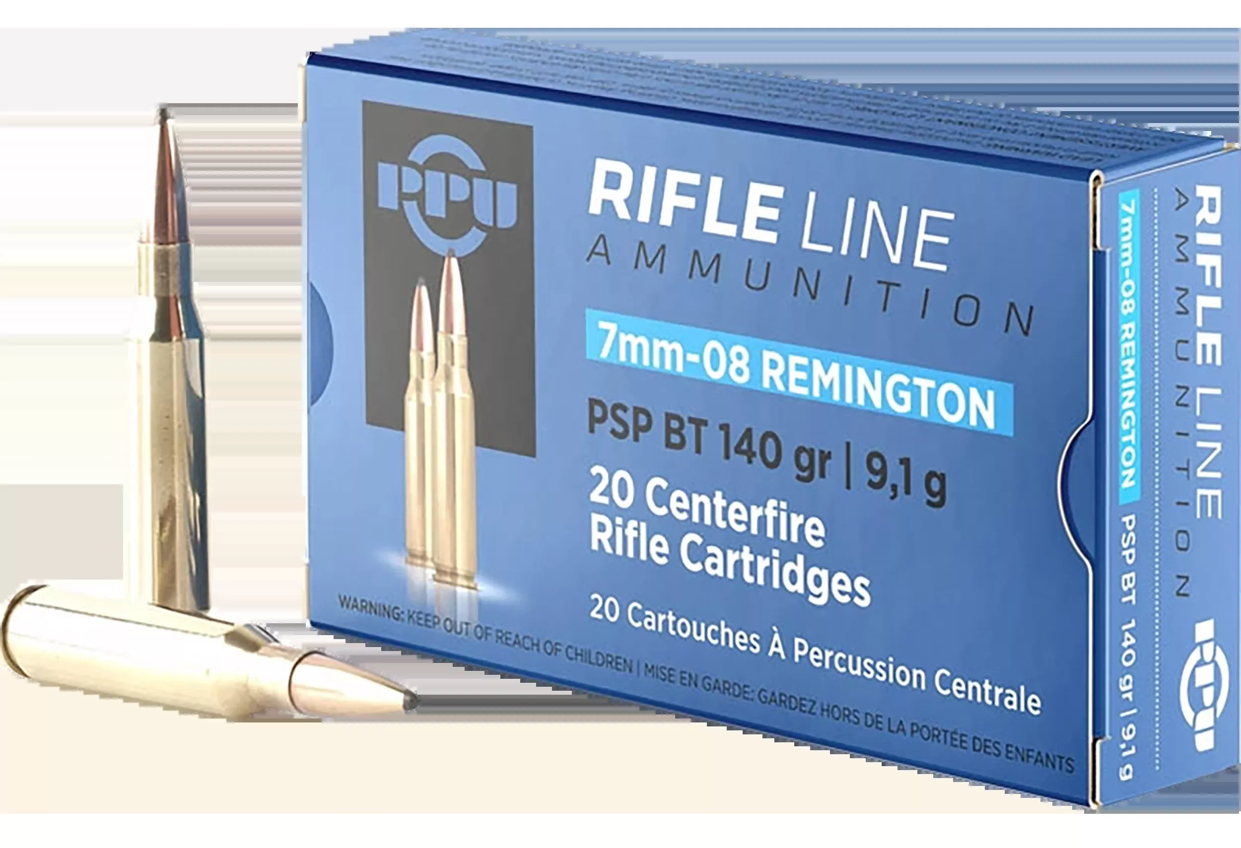 PPU PP708 Metric Rifle 7mm-08 Rem 140gr Pointed Soft Point Boat Tail - Box or Case