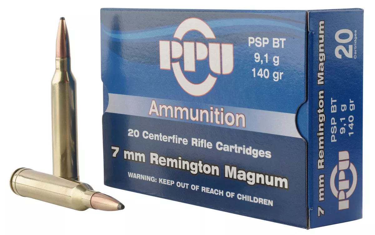 PPU PP7RM1 Standard Rifle7mmRemMag 140gr Pointed Soft Point Boat Tail 20 Per Box/10 Case