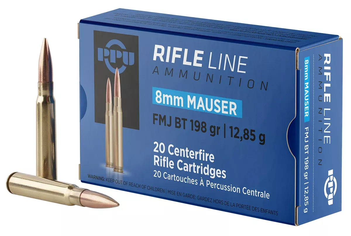 PPU PP8F Metric Rifle8mmMauser 198gr Full Metal Jacket Boat Tail 20 Per Box/10 Case