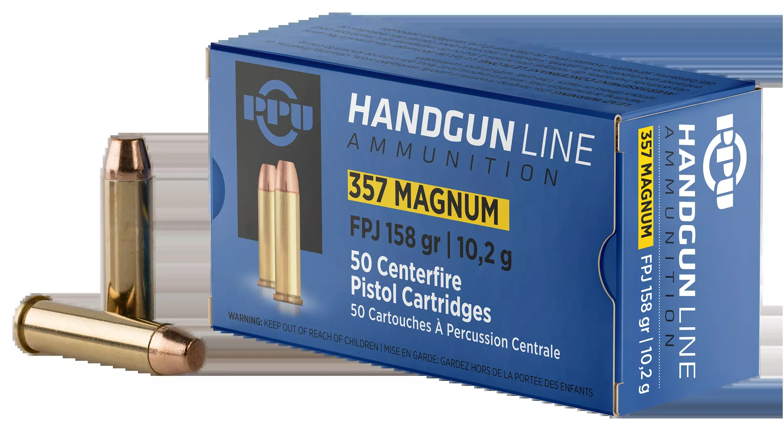PPU PPH357MF Handgun 357 Mag 158gr Flat Point Jacketed - Box or Case