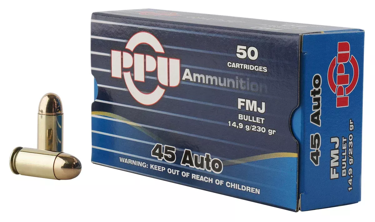 PPU PPH45F Handgun45ACP 230gr Full Metal Jacket 50 Per Box/10 Case