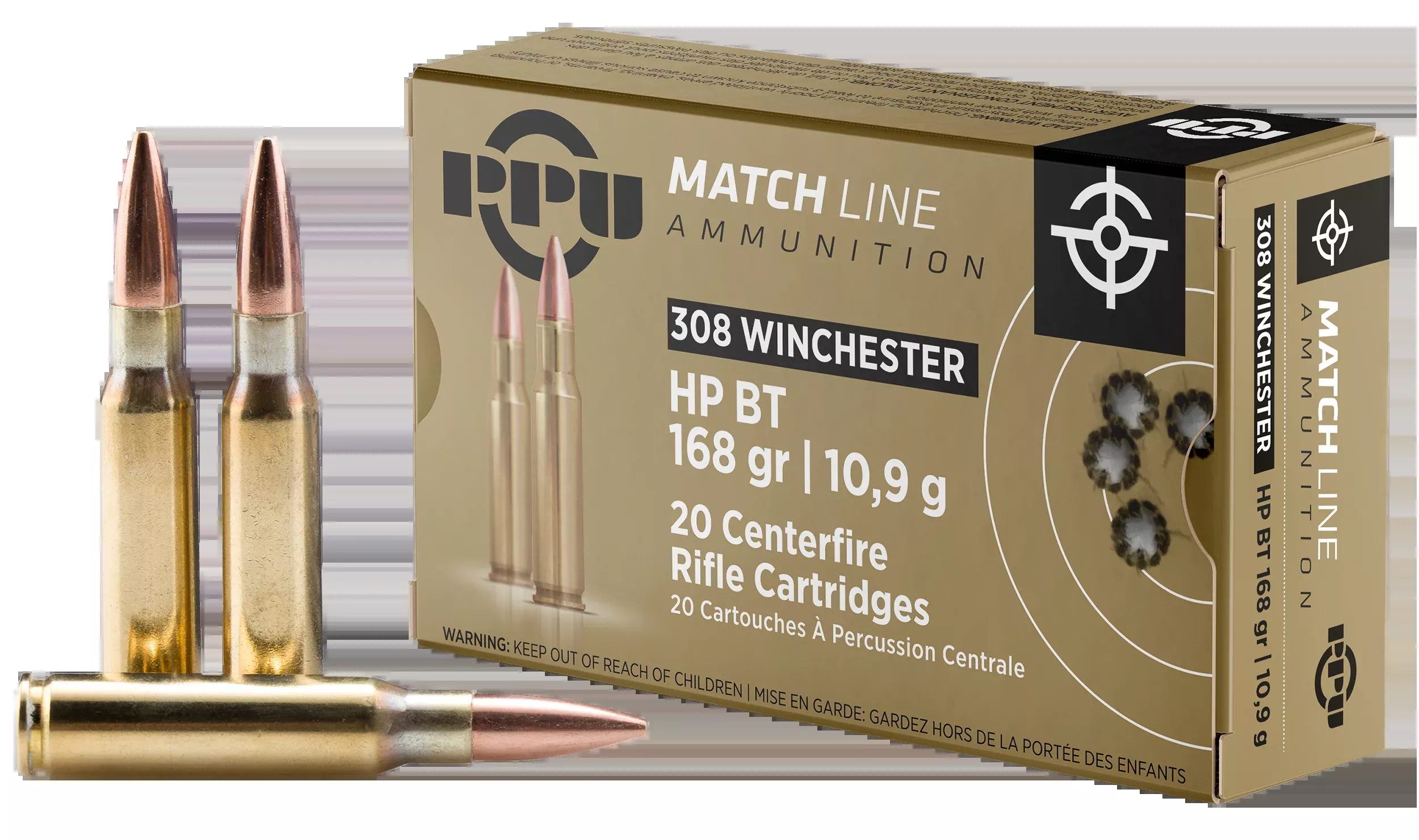 PPU PPM3082 Match 308 Win 168gr HPBT 20 Rd - Box or Case