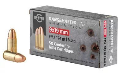 PPU Rangemaster 9mm 124 gr Full Metal Jacket (FMJ)-1000rd Case