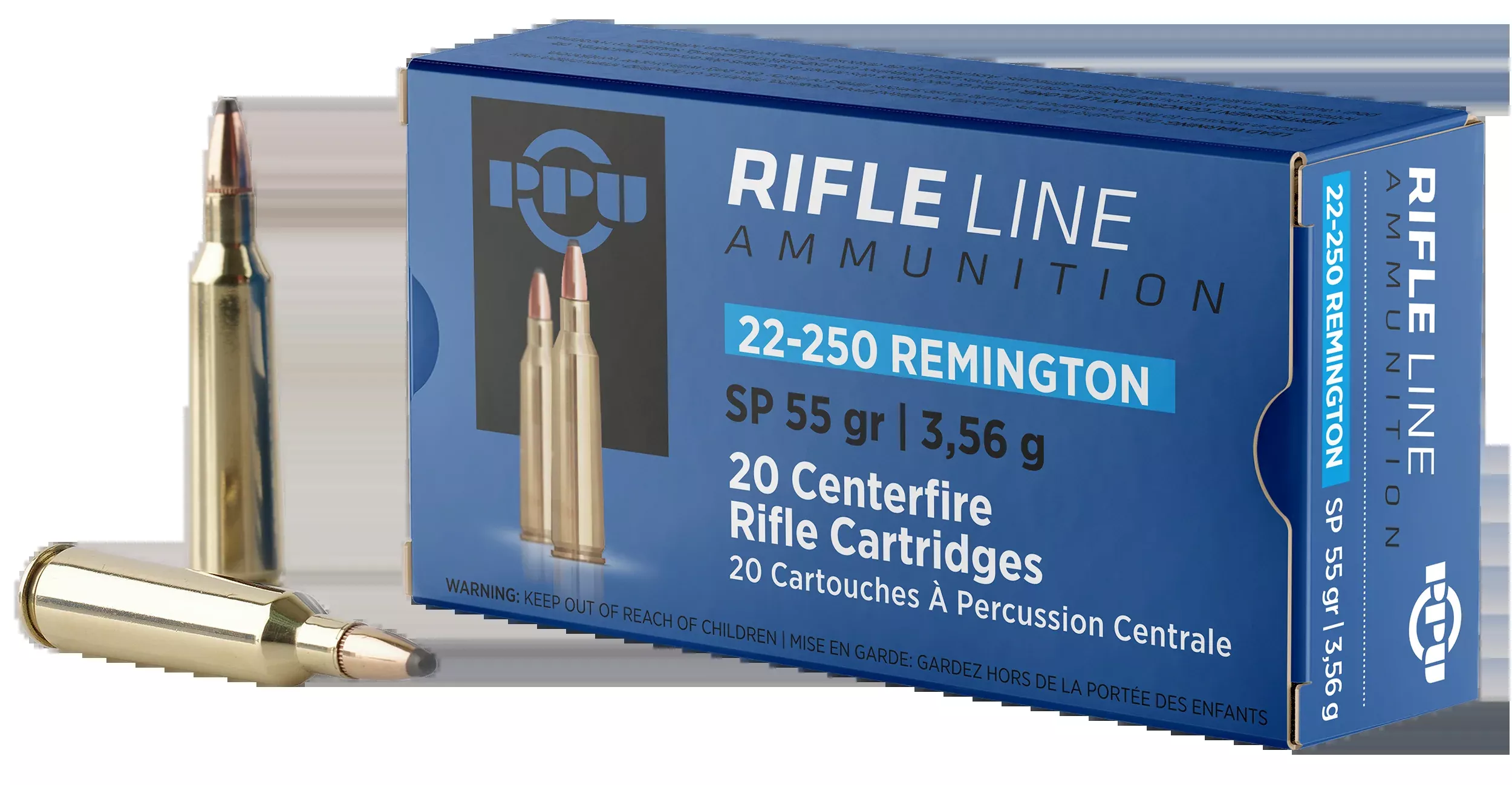 PPU Standard Rifle 22-250 Rem 55gr Soft Point - Box or Case