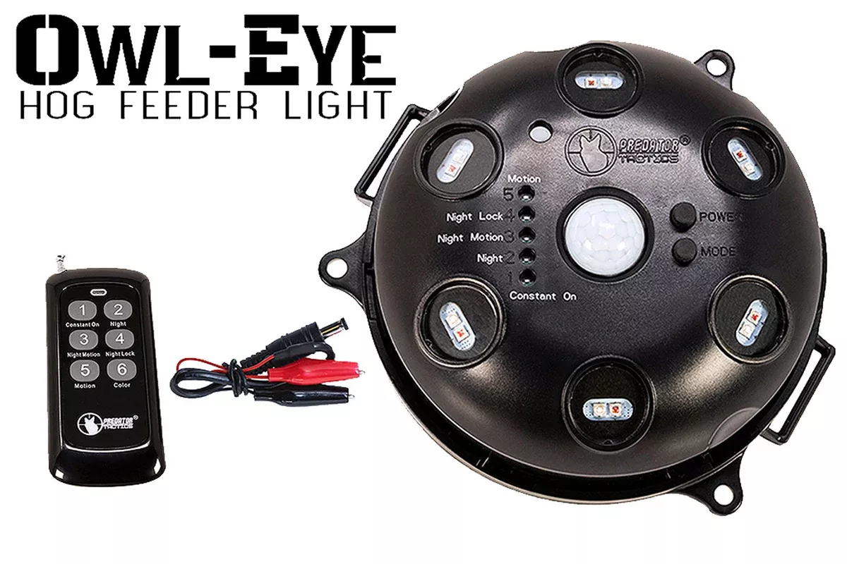 Predator Tactics 97510 Owl-Eye Hog Feeder Light Black Red/Green Filter 50-55' Range Features Wireless Remote