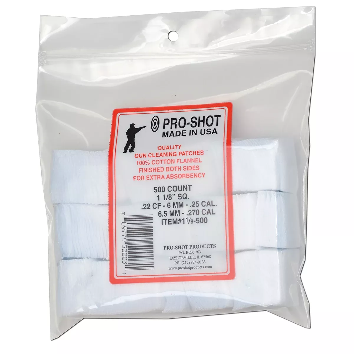 Pro Shot Cleaning Patches 11/8-500 Patches 500 Count .22 to .270 Calibers