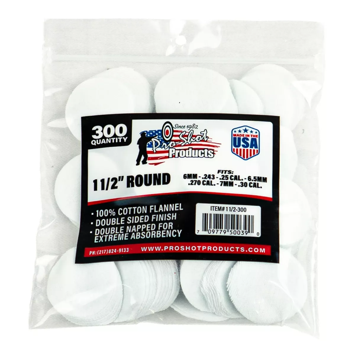 Pro Shot Cotton Flannel Patches 1.5" Round 100% Cotton Flannel 300 Pack
