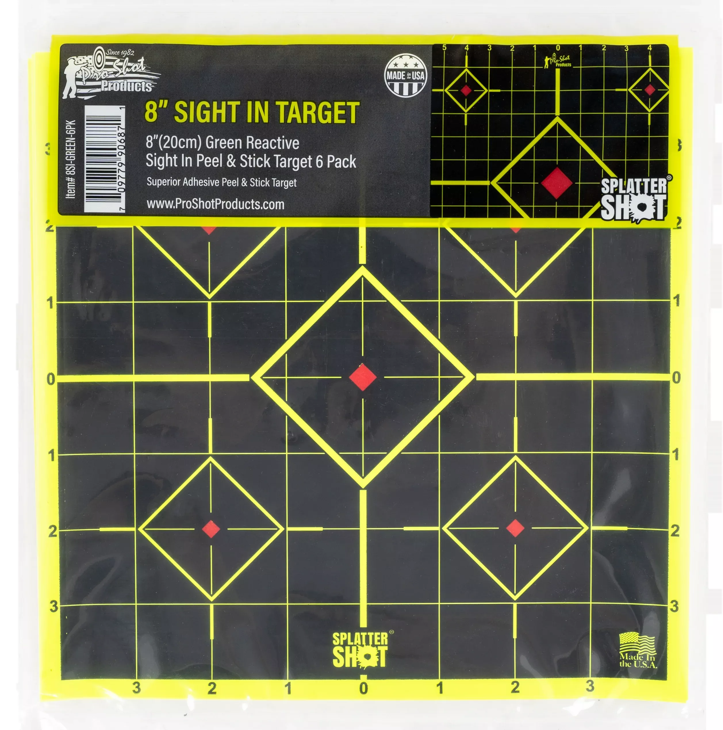 Pro-Shot SplatterShot Sight-In 8" Self-Adhesive Paper Target 5-Diamond 6 Pack - Black/Green