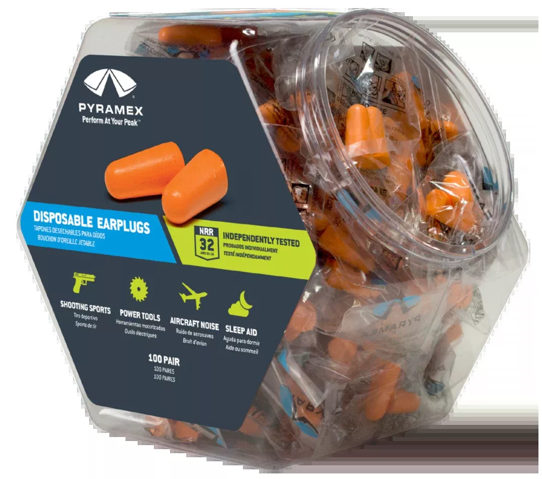 Pyramex PYDP1000BN Disposable Foam Earplugs 32 dB NRR Orange - 100 Pair Bin