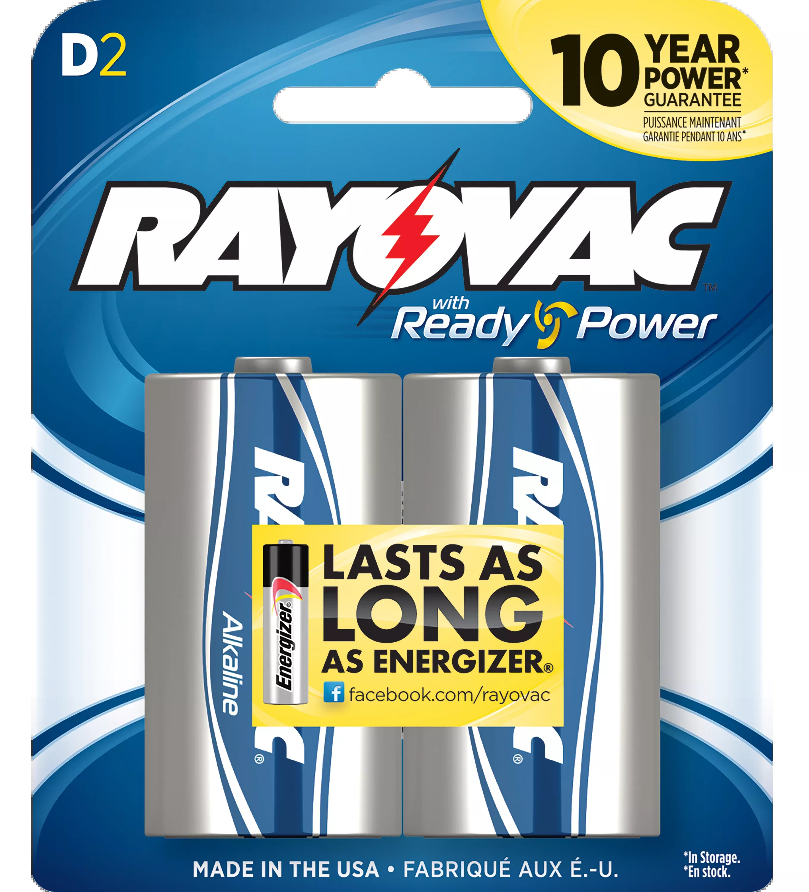 Rayovac High Energy D Alkaline Batteries 1.5V 12,000 mAh (2-Pack) - Silver / Blue