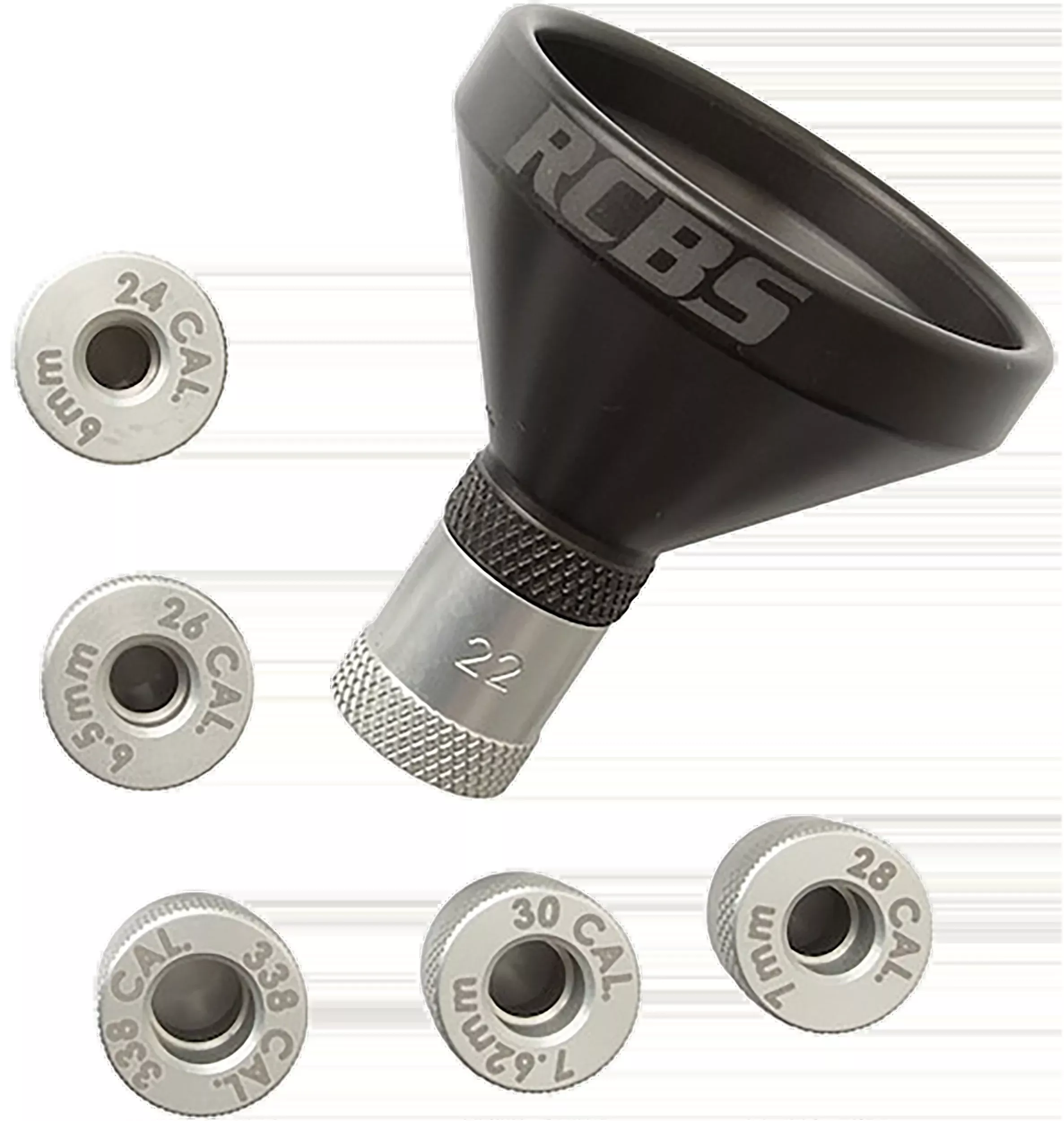 RCBS MatchMaster Aluminum Powder Funnel Kit with 6 Caliber Adapters, Anti-Stick Finish 98820