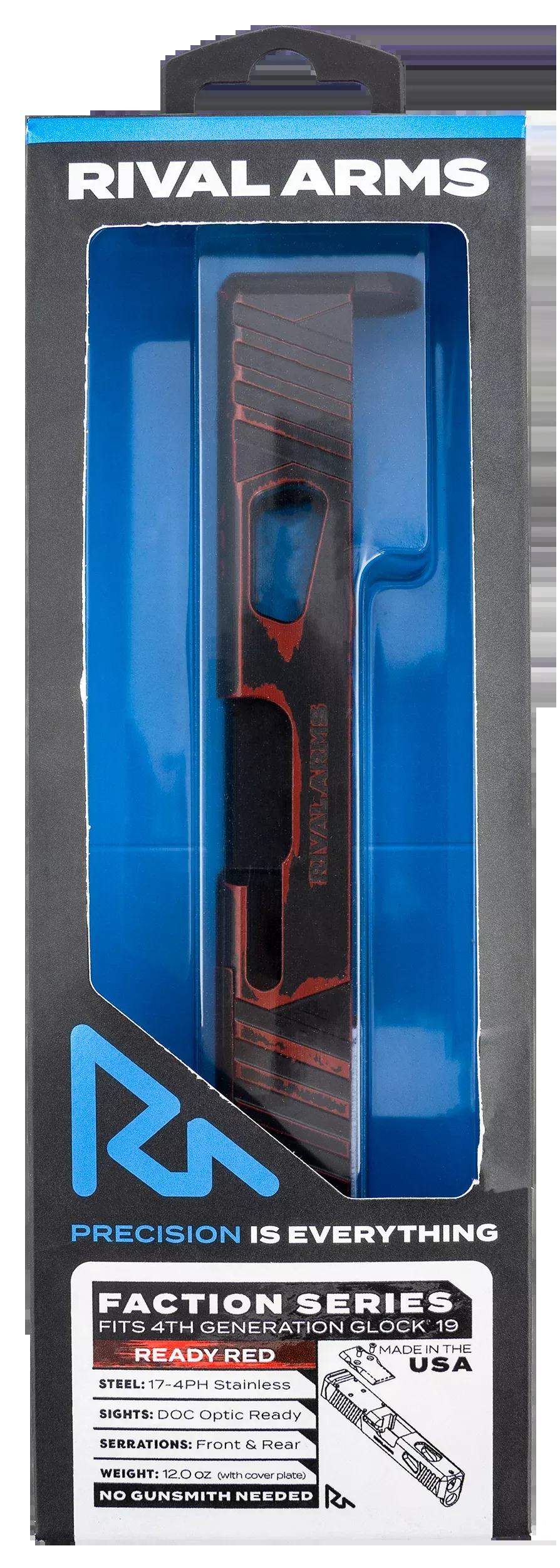 Rival Arms Faction Series Slide A1 for Glock 19 Gen4, Docter Optic Cut, Ready Red Cerakote RARA12G206A