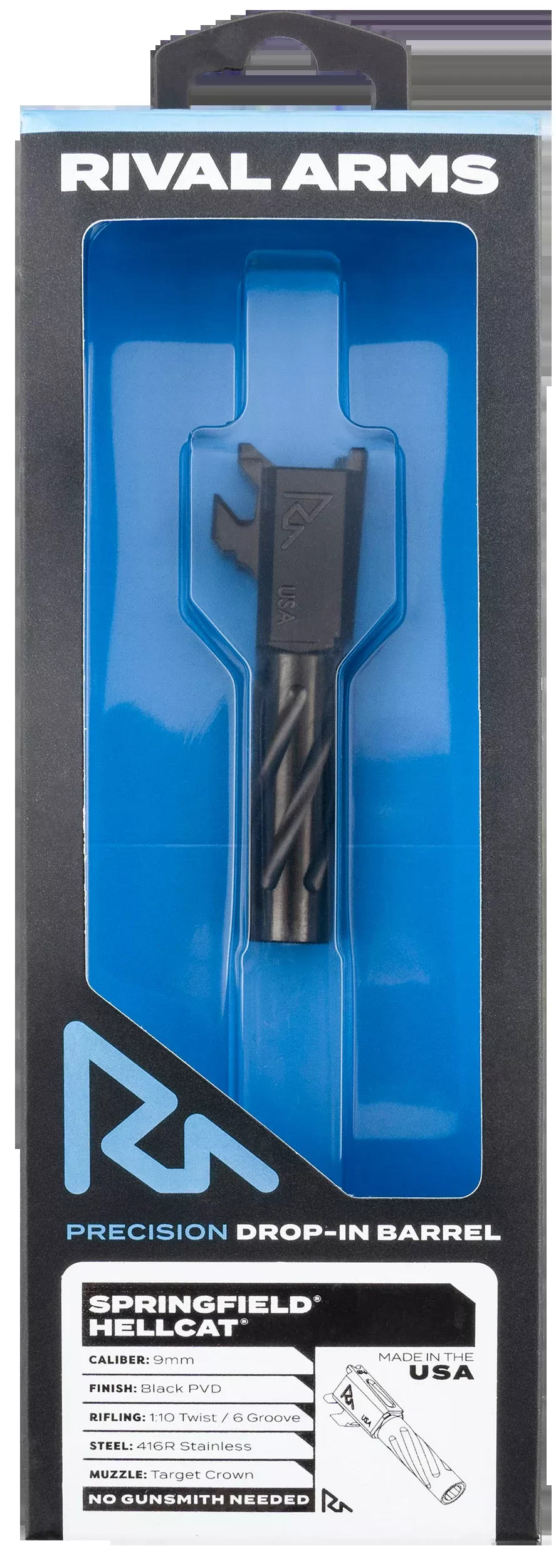 Rival Arms Precision V1 Match Grade Drop-In Barrel for Springfield Hellcat, Black PVD 416R RARA20H101A