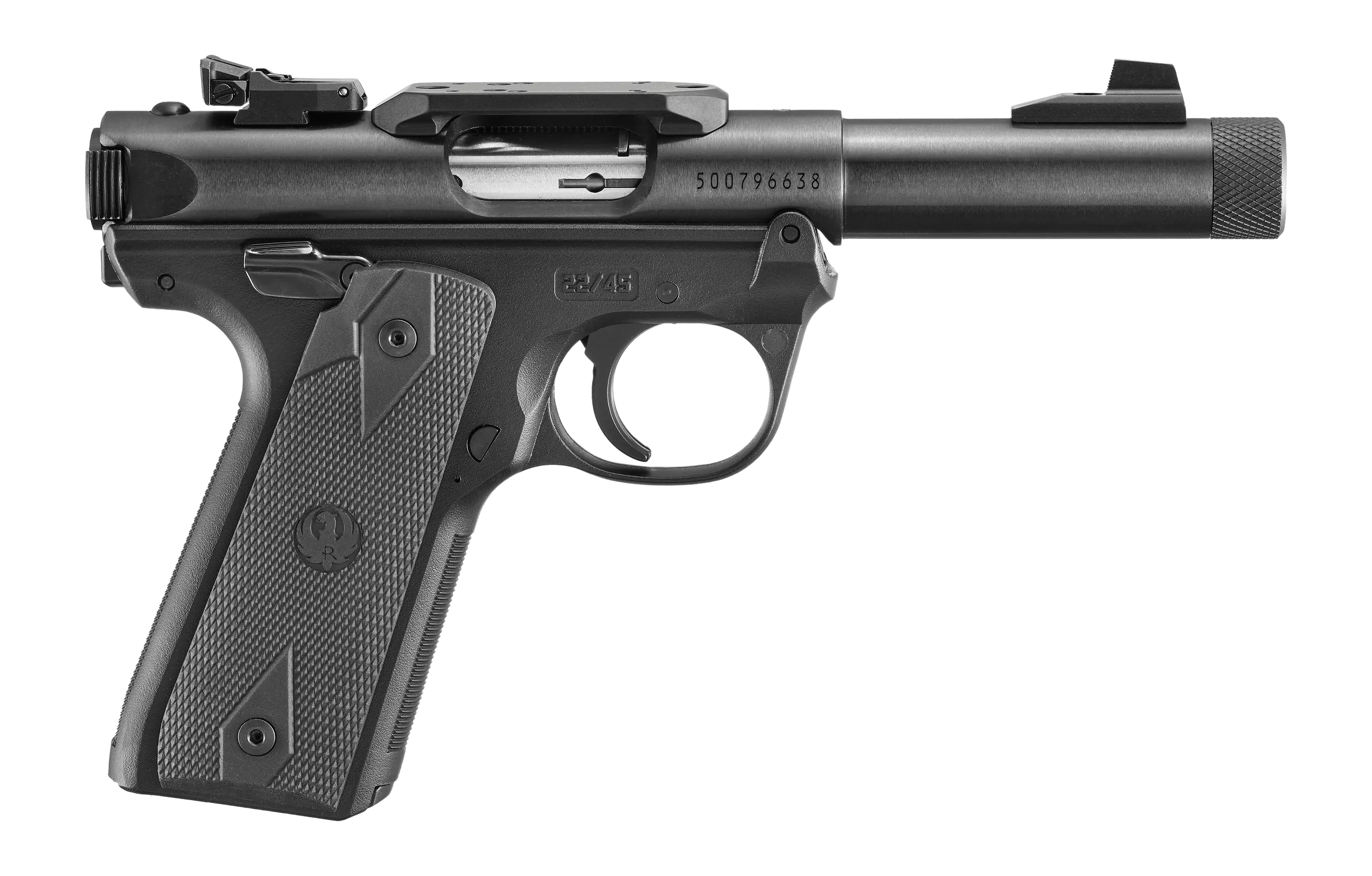 Ruger 40194 Mark IV 250th Anniversary 22 LR 10+1 4.40" Stainless Threaded Bull Barrel, Black Alloy Steel Receiver w/Scope Rail, Black Polymer Frame, Checkered Synthetic Grip, RMR/RMSc/DPP Footprint, A