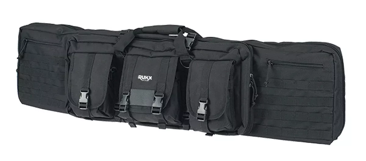 RUKX Gear Tactical Double Gun Case 36" Black 600D Polyester - Holds 2 Rifles