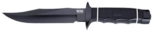 S.O.G SOGS10BK Tech Bowie6.40" Fixed Plain Clip Point Black Hardcased TiNi AUS8 SS Blade/ Black w/ White "SOG" Logo Kraton Handle