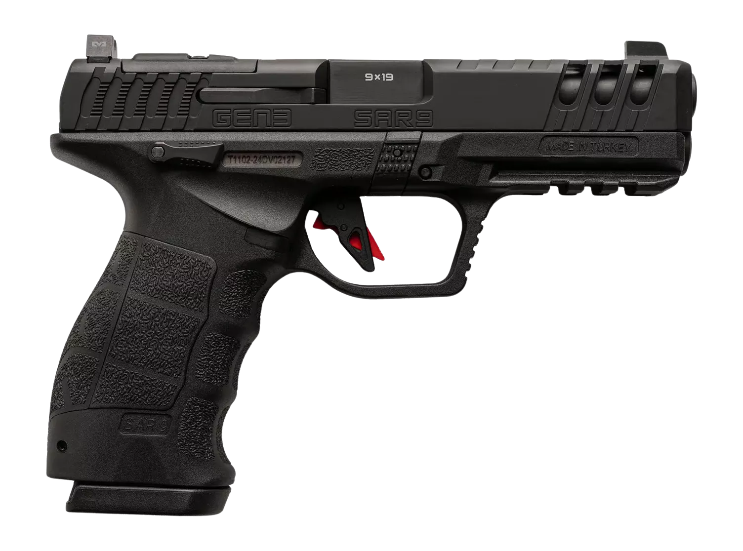 Sarsilmaz SAR9G3BL10 SAR9 Gen3 Full Size 9mm Luger 10+1 4.50" Black Barrel, Black Steel Optic Cut/Serrated Slide, Black Polymer Frame w/Picatinny Rail, Interchangeable Backstrap Grip, RMSc Footprint