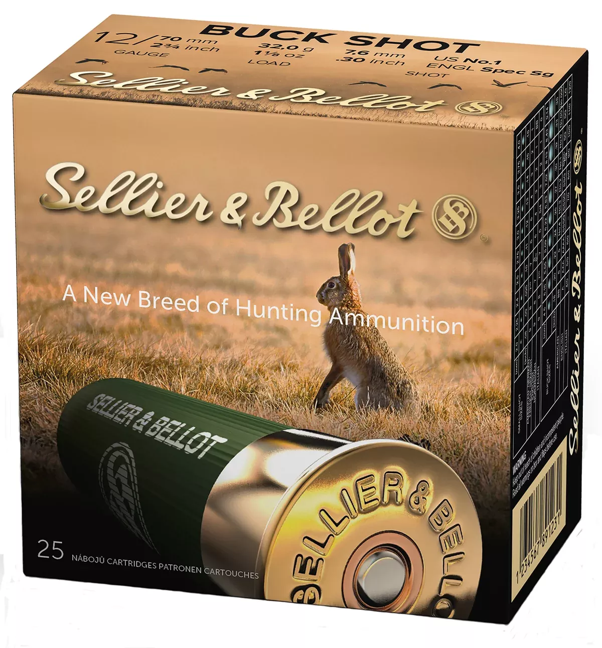 Sellier & Bellot SB12BSF Hunting12Gauge 2.75" 12Pellets 1 1/8oz 1Buck Shot 25 Box/10 Case