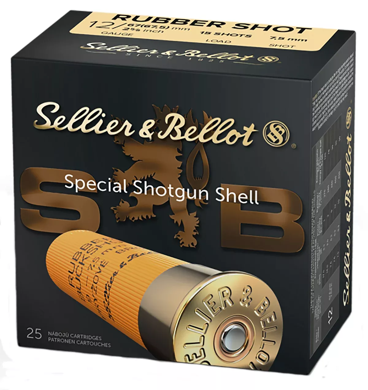 Sellier & Bellot SB12RSA Shotgun12Gauge 2.75" 2 11/16oz 15 Rubber Pellets Shot 25 Per Box/10 Case