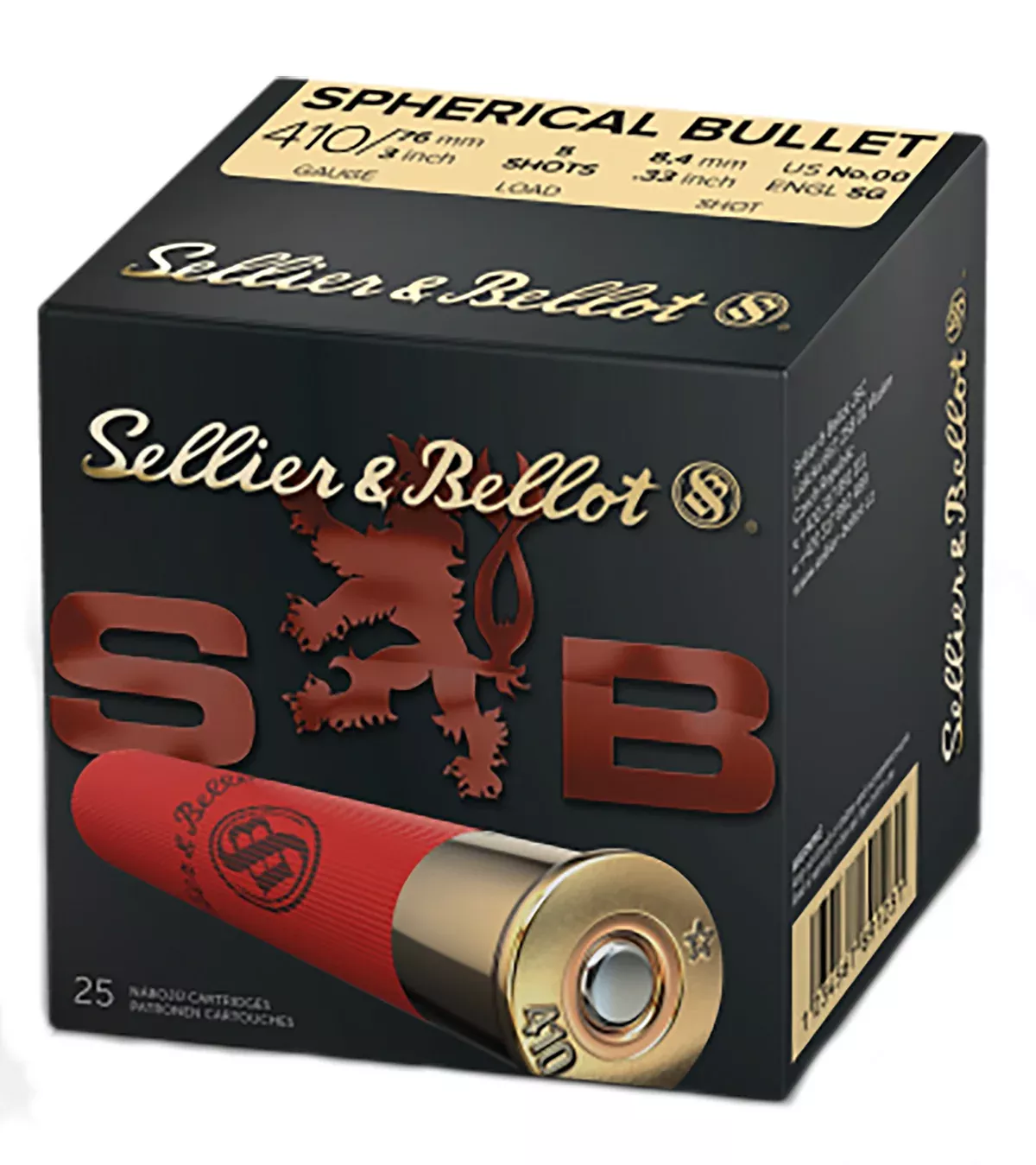 Sellier & Bellot SB410B Hunting410Gauge 3" 5Pellets 5/8oz Spherical 00Buck Shot 25 Box/20 Case