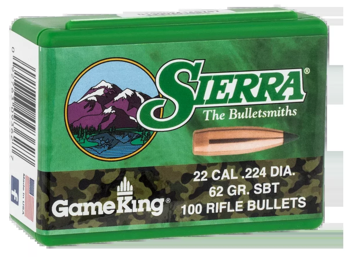 Sierra GameKing .224 62gr Spitzer Boat Tail Hunting Rifle Bullets, 100 Count 9362