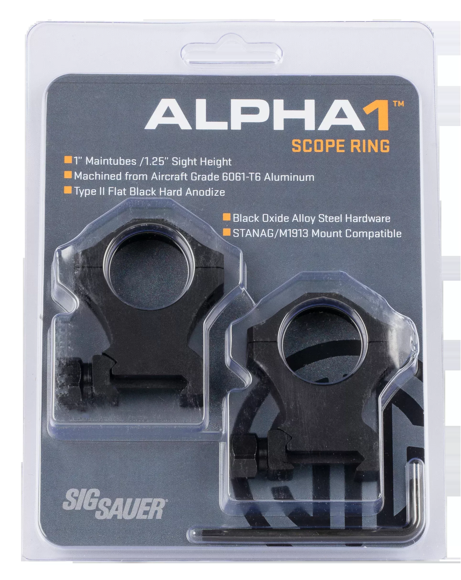 Sig Sauer Alpha 1 1" Extra High 0 MOA Matte Black Scope Ring Set