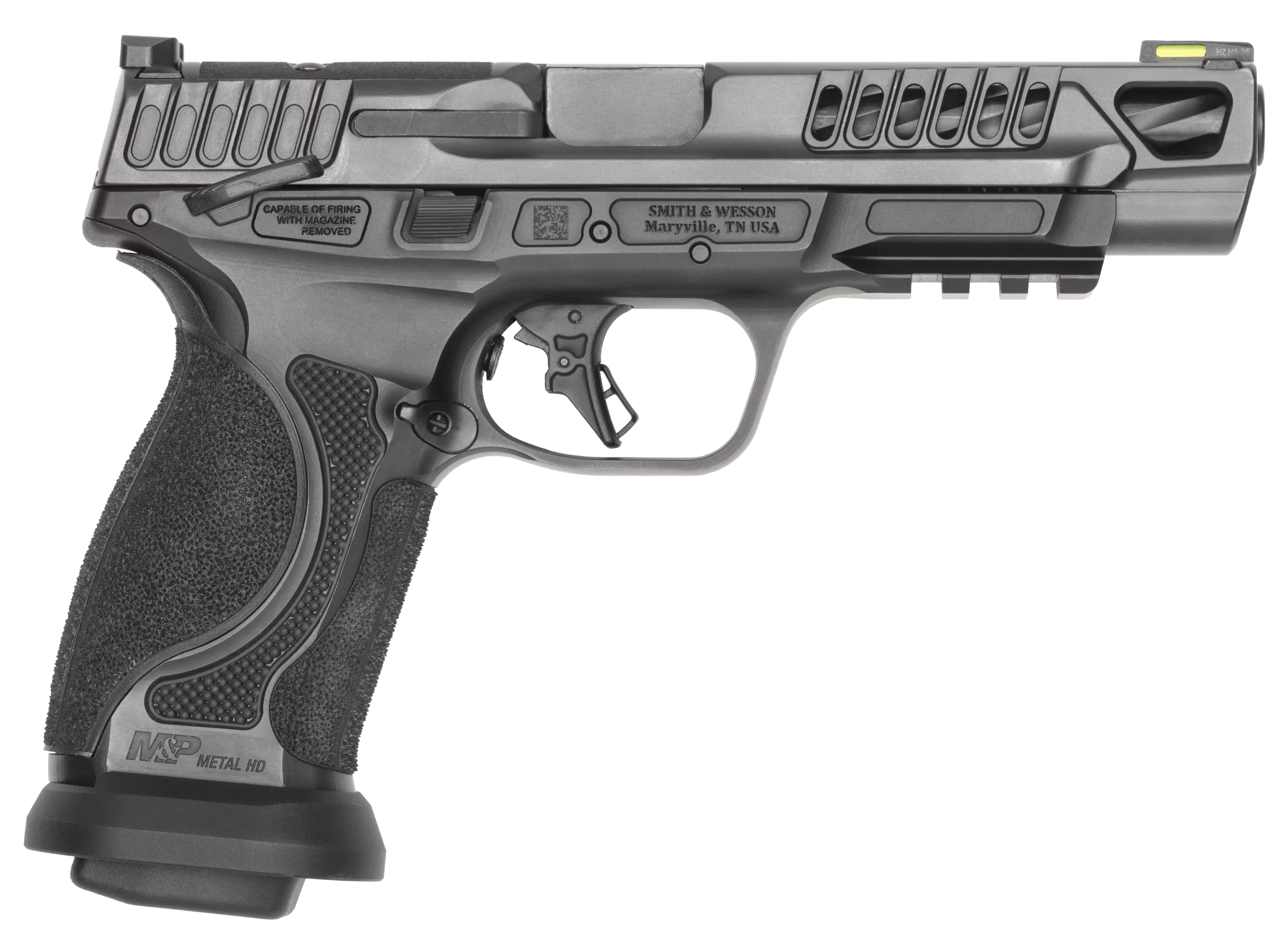 Smith & Wesson 14071 M&P M2.0 Competitor HD 9mm Luger 10+1 5" Overall Black Armornite Stainless Steel Spiral Fluted Barrel, Lightening Cut/Optic Ready/Serrated Slide & Stainless Steel Frame w/Picatinn